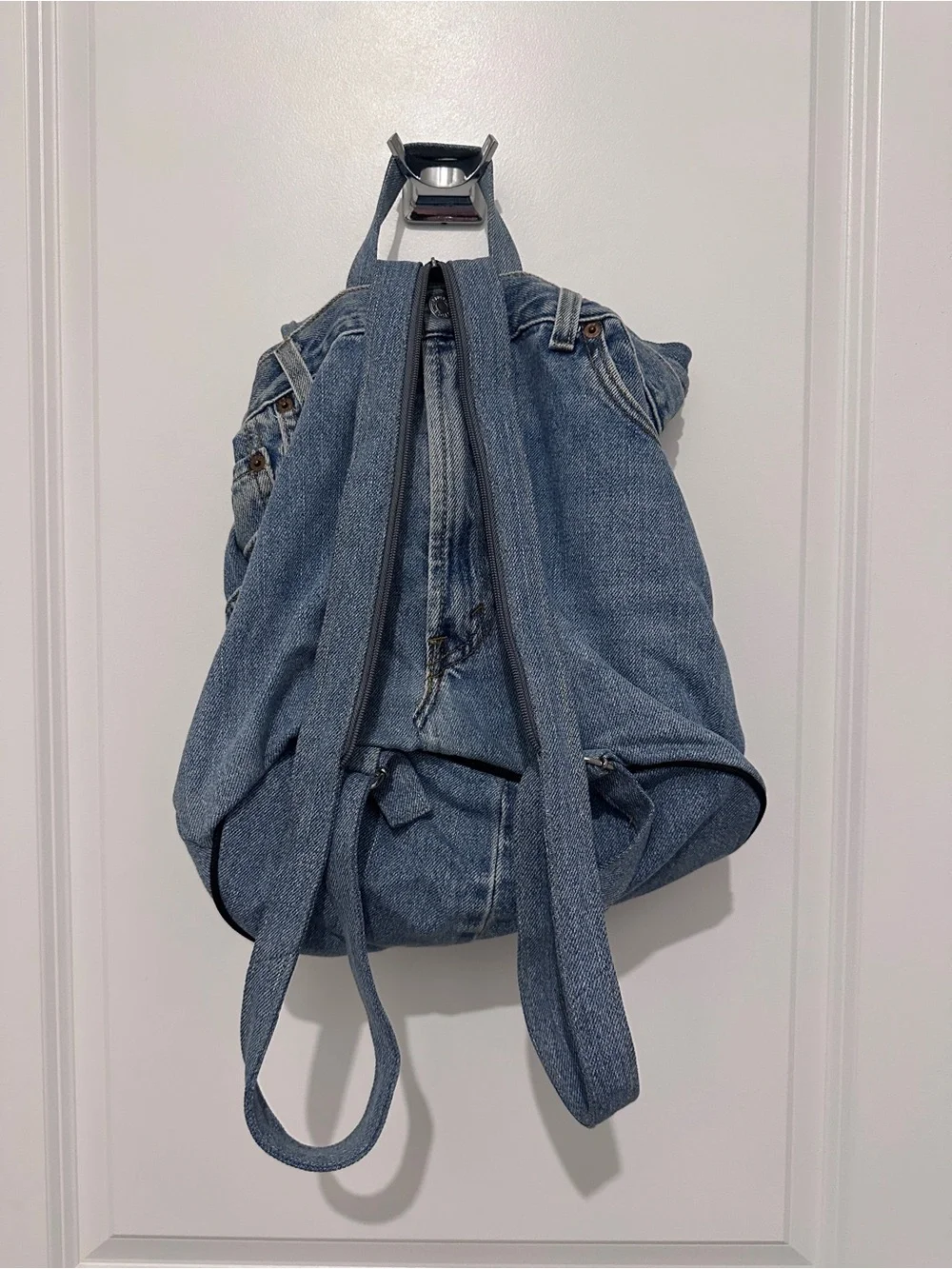 Vintage Hand & Heart Upcycled Levi’s Denim Backpack Y2K Drawstring Reworked